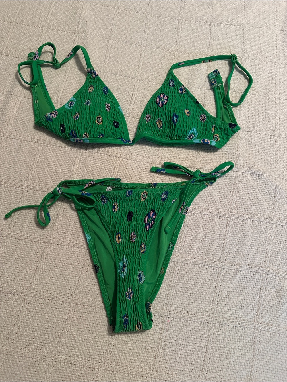 aerie Green Floral Smocked Bikini Set